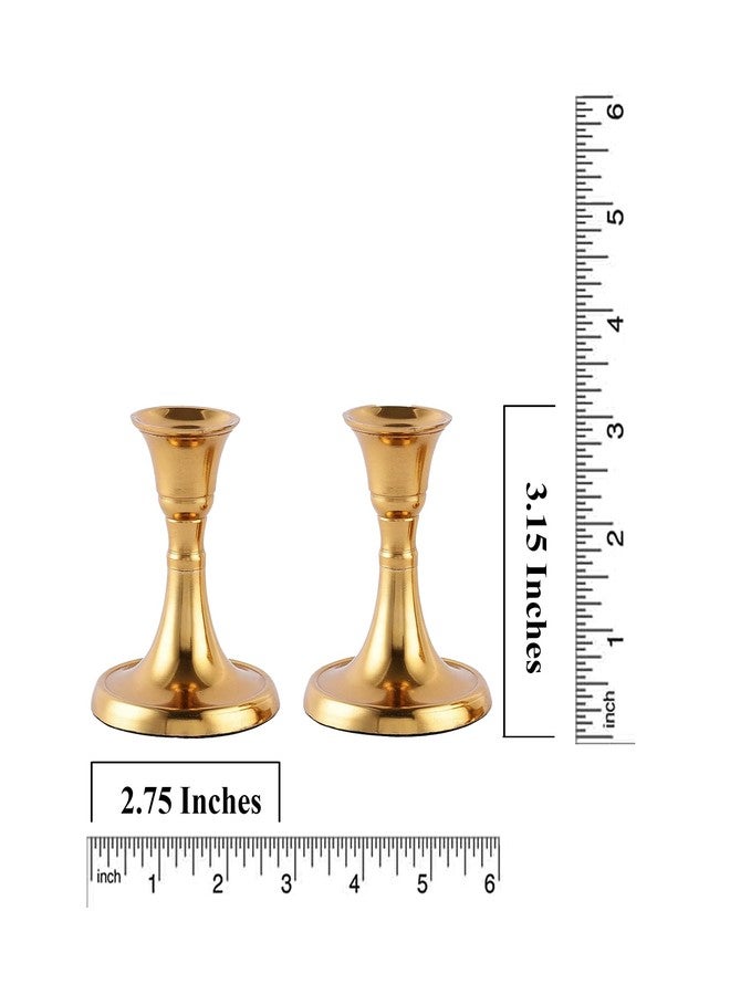 Rely+ Candlestick Holders Set of 2 Mini Stand Dinning Coffee Table Centerpiece Candle Holders Taper Candlesticks Holders Christmas Decor Home Candle Holder for Christmas Mantel Wedding Party (Gold) - Image 3